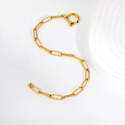 Hammered Textured Paperclip Link Bracelet | 18K Gold Plated Stainless Steel Spring Clasp Chain Bracelet | Wholesale MOQ 12