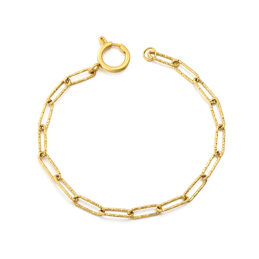 Hammered Textured Paperclip Link Bracelet | 18K Gold Plated Stainless Steel Spring Clasp Chain Bracelet | Wholesale MOQ 12