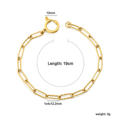 Hammered Textured Paperclip Link Bracelet | 18K Gold Plated Stainless Steel Spring Clasp Chain Bracelet | Wholesale MOQ 12
