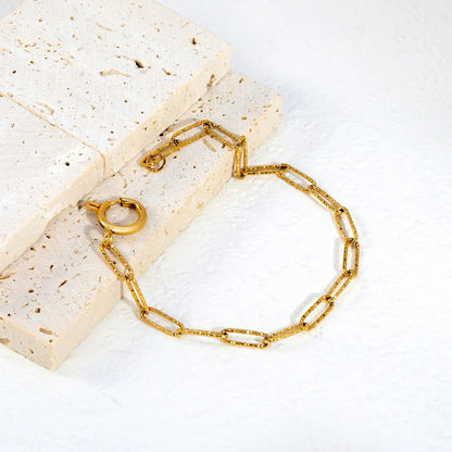Hammered Textured Paperclip Link Bracelet | 18K Gold Plated Stainless Steel Spring Clasp Chain Bracelet | Wholesale MOQ 12