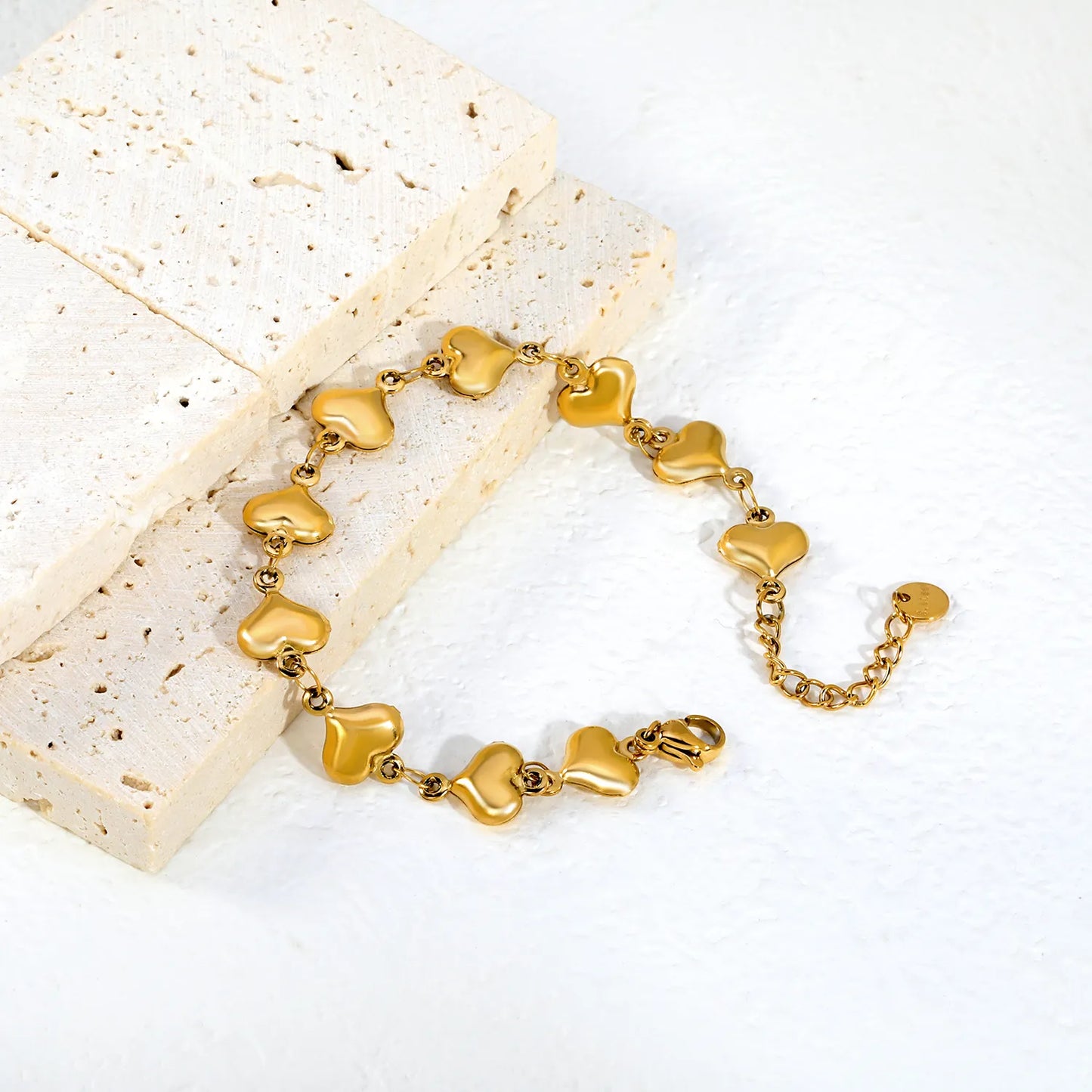 Adjustable 17+3cm 18K Gold Plated Stainless Steel Love Charm Bracelet | Wholesale MOQ 12