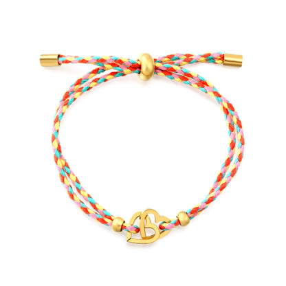 2 Styles Adjustable Braided Rope Charm Bracelets | Length 23cm | 18K Gold Plated Stainless Steel Star & Interlocking Heart Pull Cord Bracelet | Wholesale MOQ 12