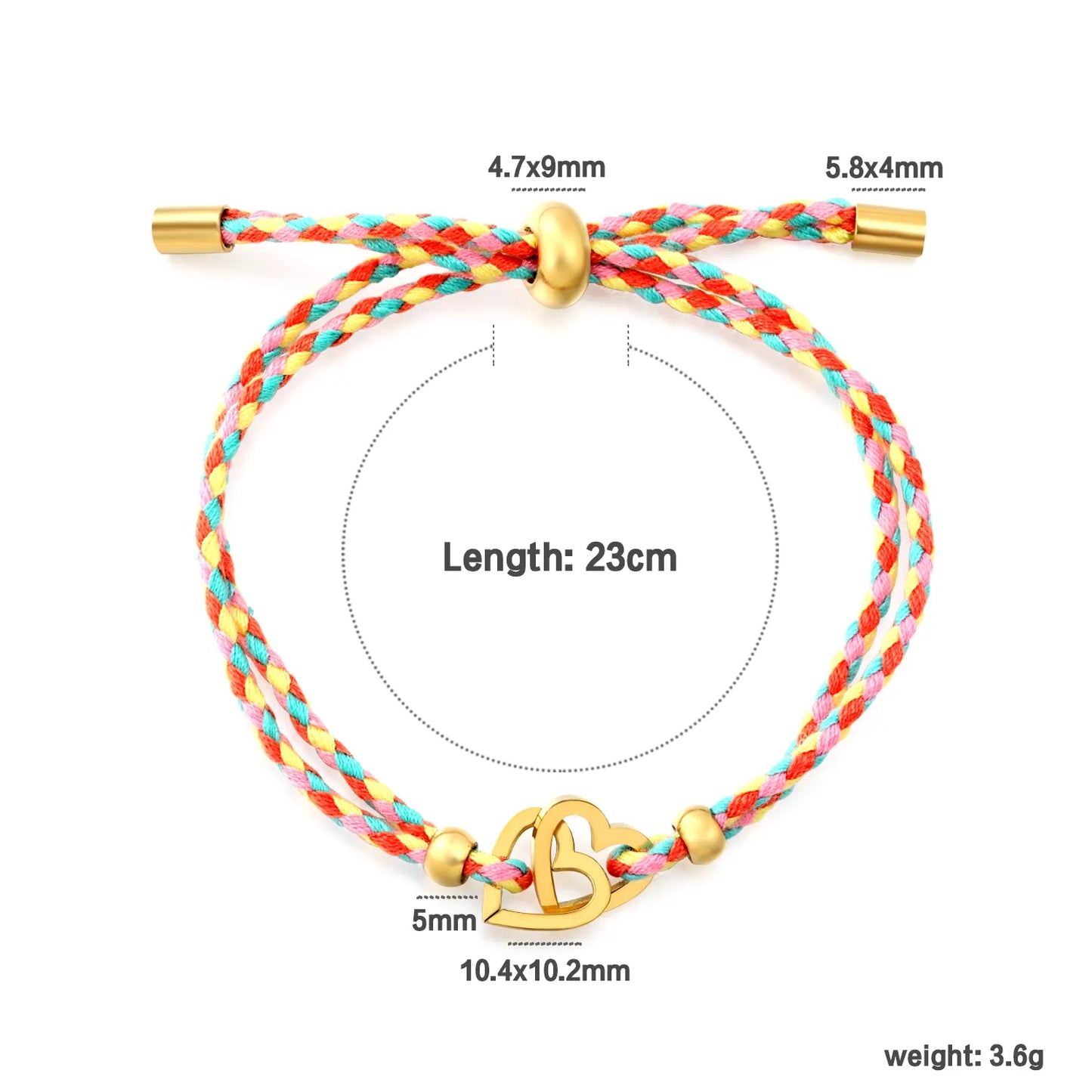 2 Styles Adjustable Braided Rope Charm Bracelets | Length 23cm | 18K Gold Plated Stainless Steel Star & Interlocking Heart Pull Cord Bracelet | Wholesale MOQ 12