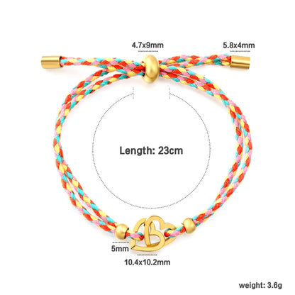 2 Styles Adjustable Braided Rope Charm Bracelets | Length 23cm | 18K Gold Plated Stainless Steel Star & Interlocking Heart Pull Cord Bracelet | Wholesale MOQ 12