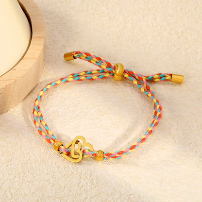 2 Styles Adjustable Braided Rope Charm Bracelets | Length 23cm | 18K Gold Plated Stainless Steel Star & Interlocking Heart Pull Cord Bracelet | Wholesale MOQ 12