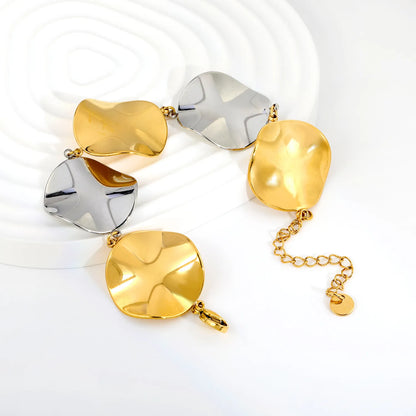 Irregular Concave Disc Link Bracelet | 18K Gold & Two-Tone Stainless Steel Textured Plate | Wholesale MOQ 12
