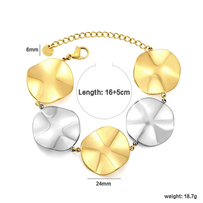 Irregular Concave Disc Link Bracelet | 18K Gold & Two-Tone Stainless Steel Textured Plate | Wholesale MOQ 12
