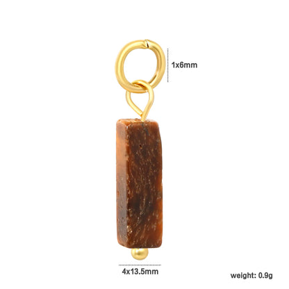 Natural Stone Rectangle Bar Charm Pendants | 18K Gold Plated Stainless Steel Gemstone Charms | 7 Natural Stone Colors | Bulk Order MOQ 12