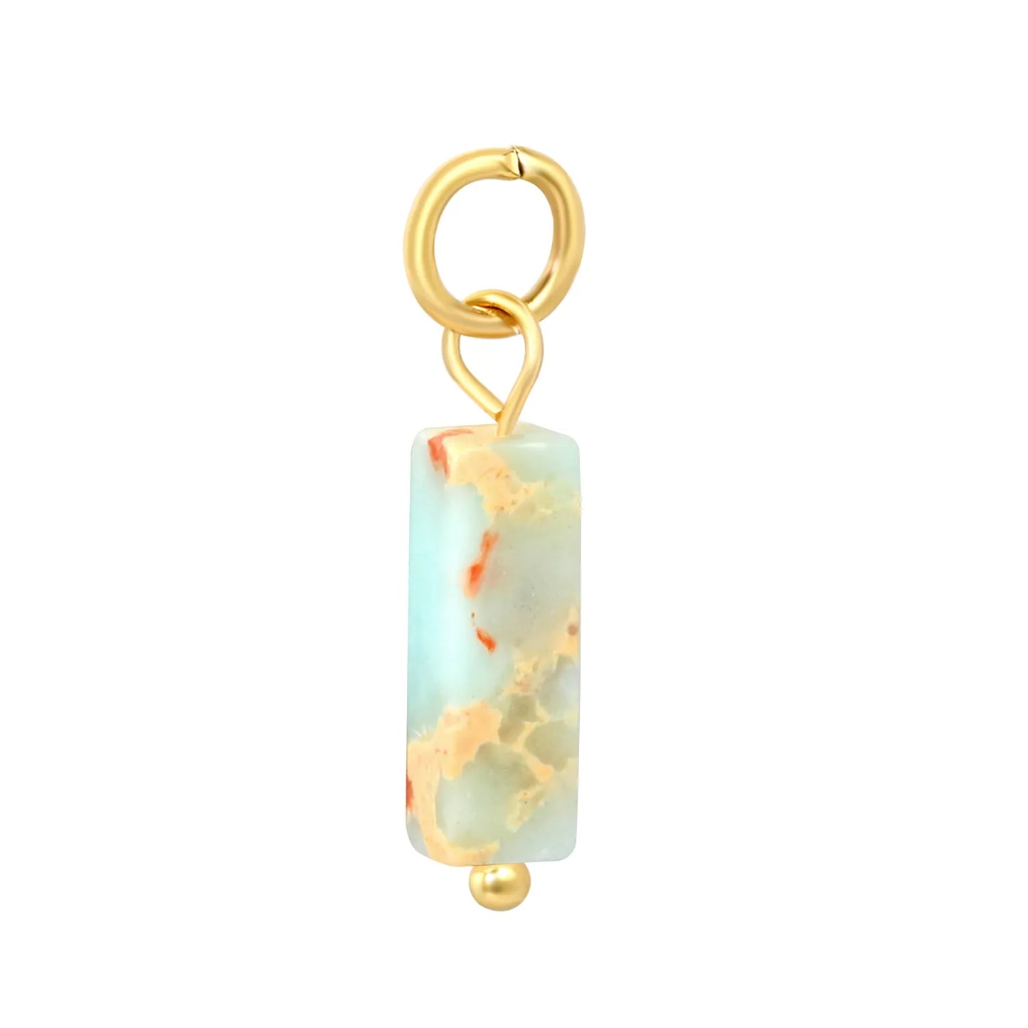 Natural Stone Rectangle Bar Charm Pendants | 18K Gold Plated Stainless Steel Gemstone Charms | 7 Natural Stone Colors | Bulk Order MOQ 12