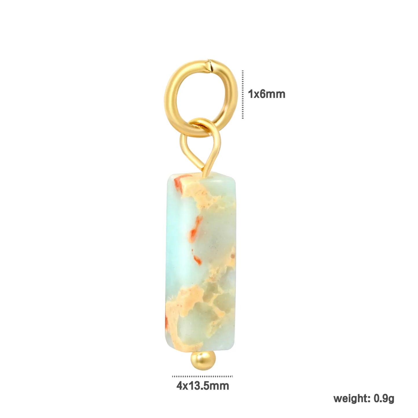 Natural Stone Rectangle Bar Charm Pendants | 18K Gold Plated Stainless Steel Gemstone Charms | 7 Natural Stone Colors | Bulk Order MOQ 12