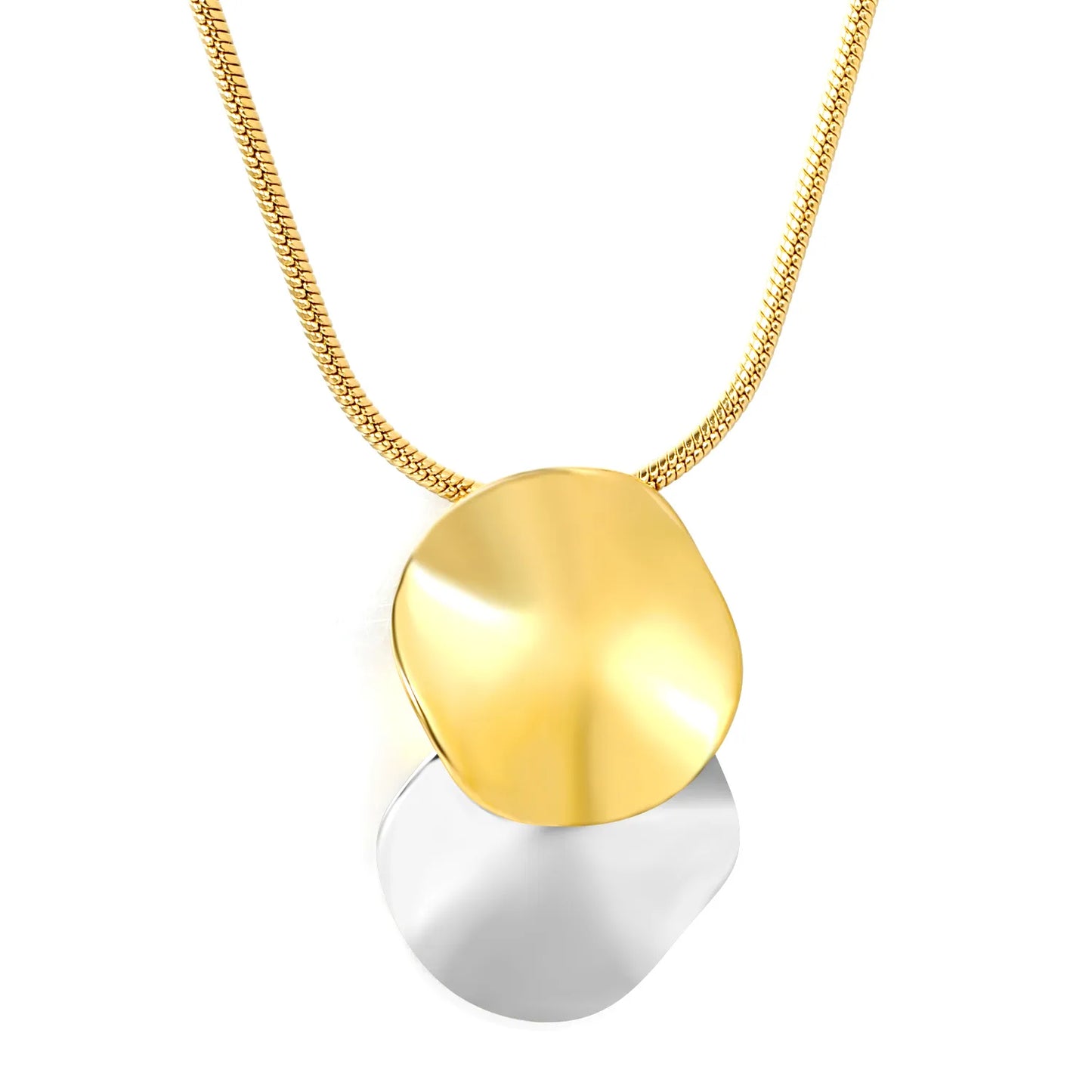 Dual Overlapped Irregular Concave Disc Pendant Snake Chain Necklace | 2 Colors Available | Adjustable 45+5cm | Wholesale MOQ 12