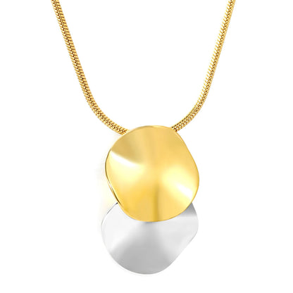 Dual Overlapped Irregular Concave Disc Pendant Snake Chain Necklace | 2 Colors Available | Adjustable 45+5cm | Wholesale MOQ 12