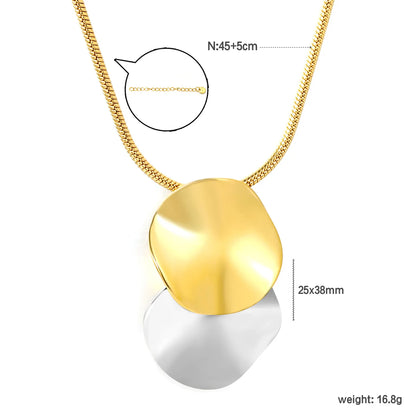 Dual Overlapped Irregular Concave Disc Pendant Snake Chain Necklace | 2 Colors Available | Adjustable 45+5cm | Wholesale MOQ 12