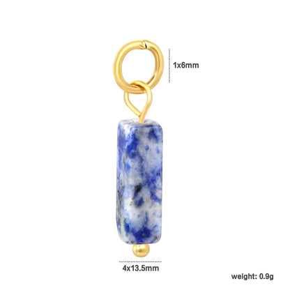 Natural Stone Rectangle Bar Charm Pendants | 18K Gold Plated Stainless Steel Gemstone Charms | 7 Natural Stone Colors | Bulk Order MOQ 12
