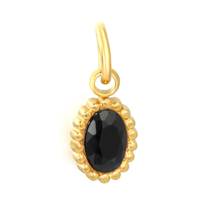 Beaded Edge Oval CZ Charm Pendants | 18K Gold Plated Stainless Steel Dangle Charms | 5 Gem Colors | Wholesale MOQ 12