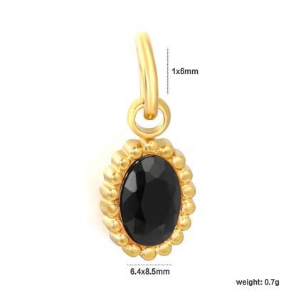 Beaded Edge Oval CZ Charm Pendants | 18K Gold Plated Stainless Steel Dangle Charms | 5 Gem Colors | Wholesale MOQ 12