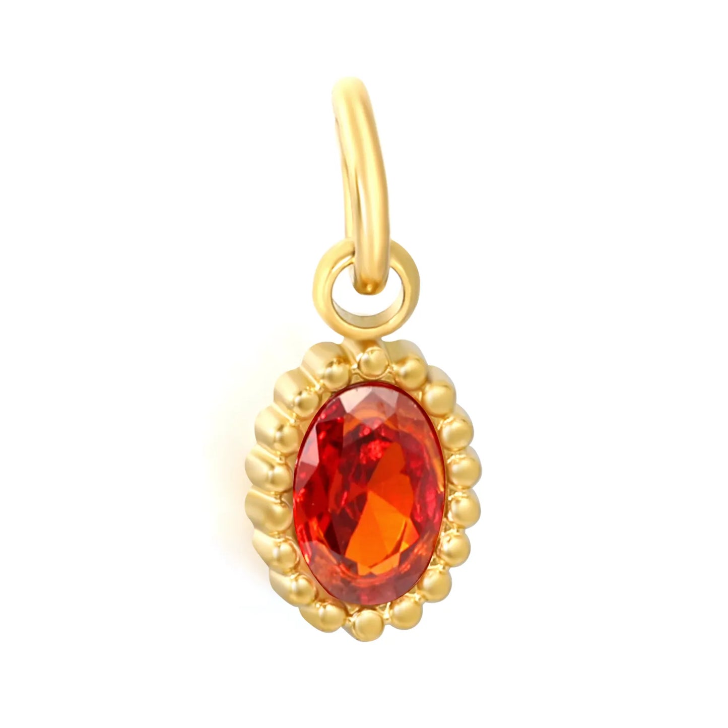 Beaded Edge Oval CZ Charm Pendants | 18K Gold Plated Stainless Steel Dangle Charms | 5 Gem Colors | Wholesale MOQ 12