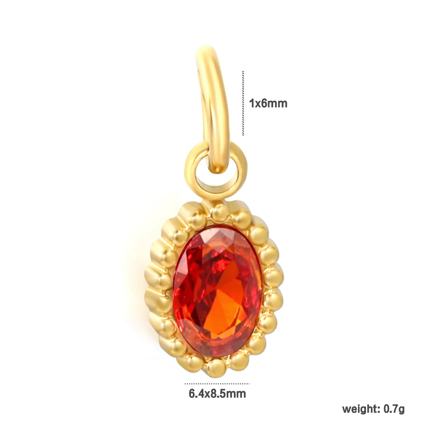Beaded Edge Oval CZ Charm Pendants | 18K Gold Plated Stainless Steel Dangle Charms | 5 Gem Colors | Wholesale MOQ 12