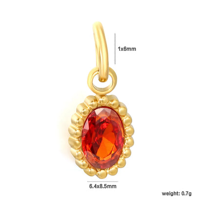 Beaded Edge Oval CZ Charm Pendants | 18K Gold Plated Stainless Steel Dangle Charms | 5 Gem Colors | Wholesale MOQ 12