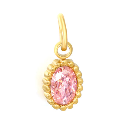 Beaded Edge Oval CZ Charm Pendants | 18K Gold Plated Stainless Steel Dangle Charms | 5 Gem Colors | Wholesale MOQ 12