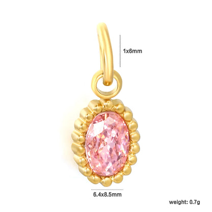 Beaded Edge Oval CZ Charm Pendants | 18K Gold Plated Stainless Steel Dangle Charms | 5 Gem Colors | Wholesale MOQ 12