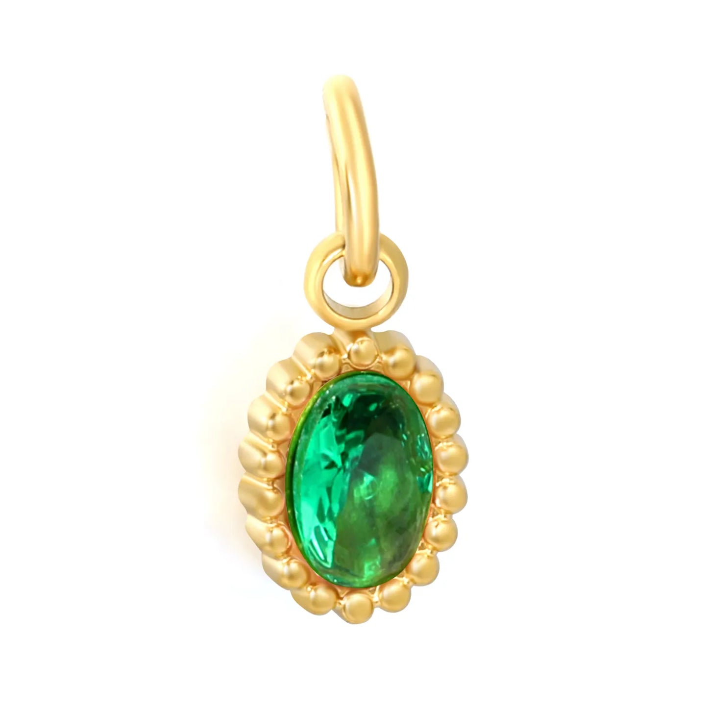 Beaded Edge Oval CZ Charm Pendants | 18K Gold Plated Stainless Steel Dangle Charms | 5 Gem Colors | Wholesale MOQ 12
