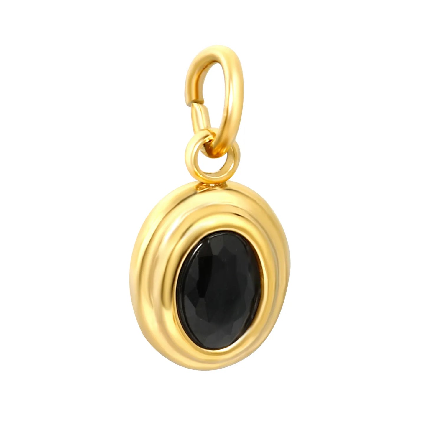 Double Layer Bezel Oval CZ Charm Pendants | 8.2×10mm | 18K Gold Plated Stainless Steel Dangle Charm | 4 Assorted Gem Colors | Wholesale MOQ 12