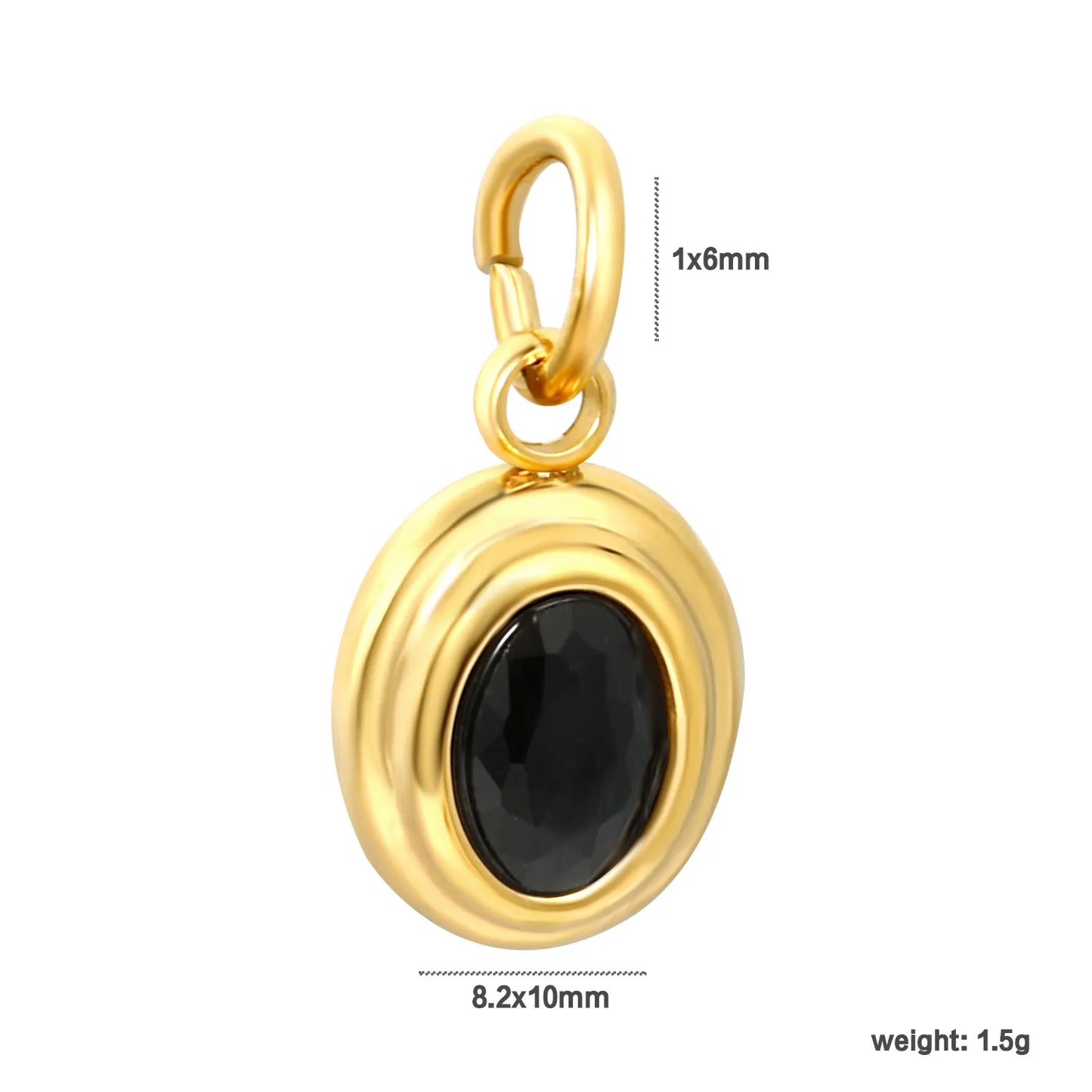 Double Layer Bezel Oval CZ Charm Pendants | 8.2×10mm | 18K Gold Plated Stainless Steel Dangle Charm | 4 Assorted Gem Colors | Wholesale MOQ 12