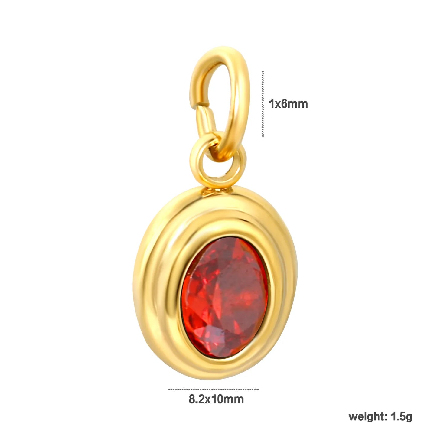 Double Layer Bezel Oval CZ Charm Pendants | 8.2×10mm | 18K Gold Plated Stainless Steel Dangle Charm | 4 Assorted Gem Colors | Wholesale MOQ 12