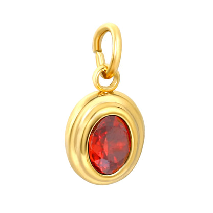 Double Layer Bezel Oval CZ Charm Pendants | 8.2×10mm | 18K Gold Plated Stainless Steel Dangle Charm | 4 Assorted Gem Colors | Wholesale MOQ 12