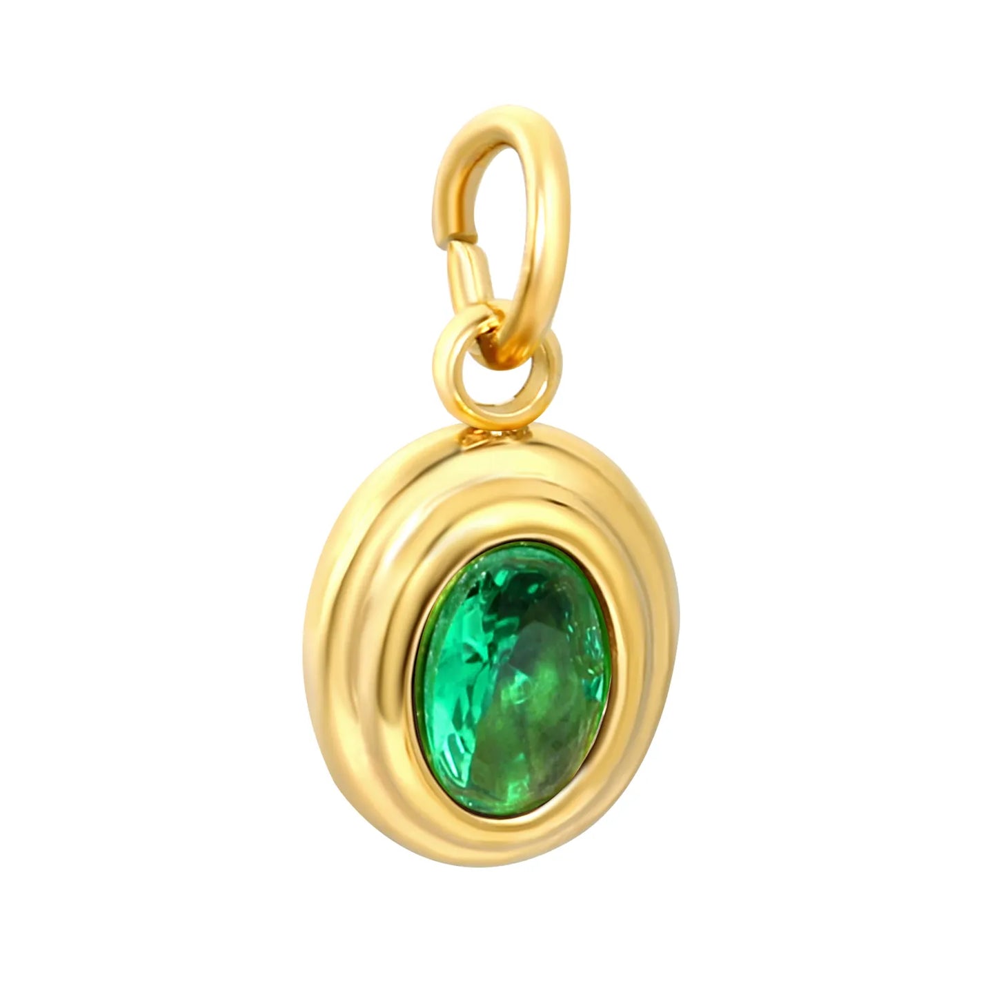 Double Layer Bezel Oval CZ Charm Pendants | 8.2×10mm | 18K Gold Plated Stainless Steel Dangle Charm | 4 Assorted Gem Colors | Wholesale MOQ 12