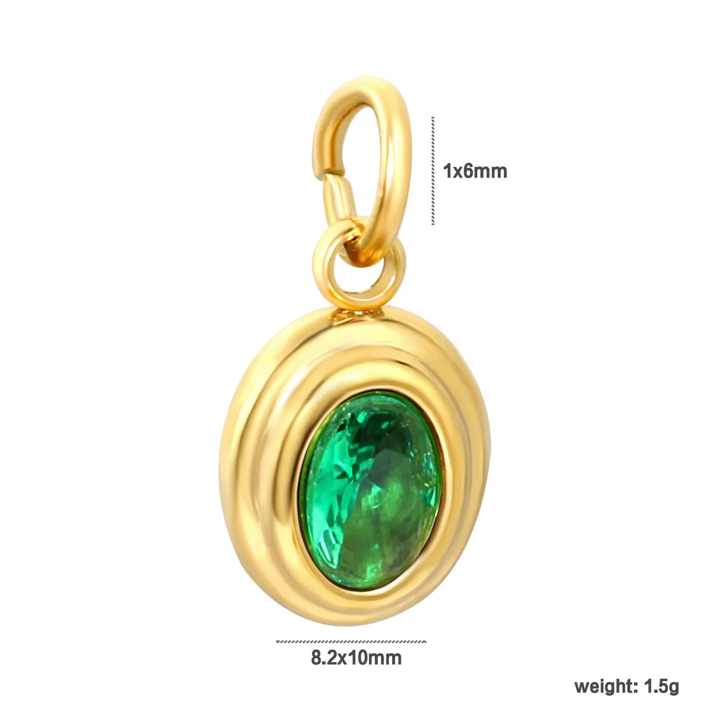Double Layer Bezel Oval CZ Charm Pendants | 8.2×10mm | 18K Gold Plated Stainless Steel Dangle Charm | 4 Assorted Gem Colors | Wholesale MOQ 12