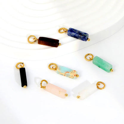Natural Stone Rectangle Bar Charm Pendants | 18K Gold Plated Stainless Steel Gemstone Charms | 7 Natural Stone Colors | Bulk Order MOQ 12