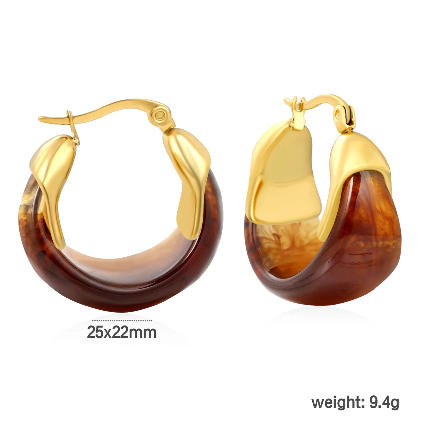 Wholesale Bulk Order Amber Marble Resin Hoop Earrings with Gold Accent – 18K Gold Plated | MOQ 12