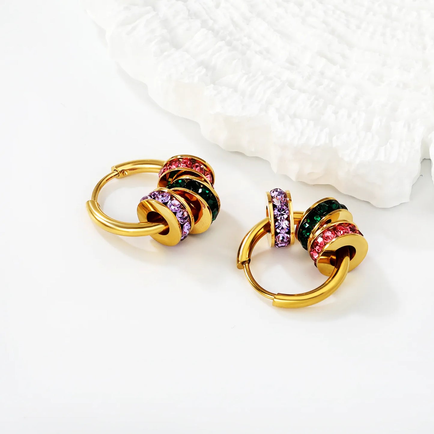 Bulk Wholesale 18K Gold Plated Multicolor Crystal Huggie Earrings – MOQ 12