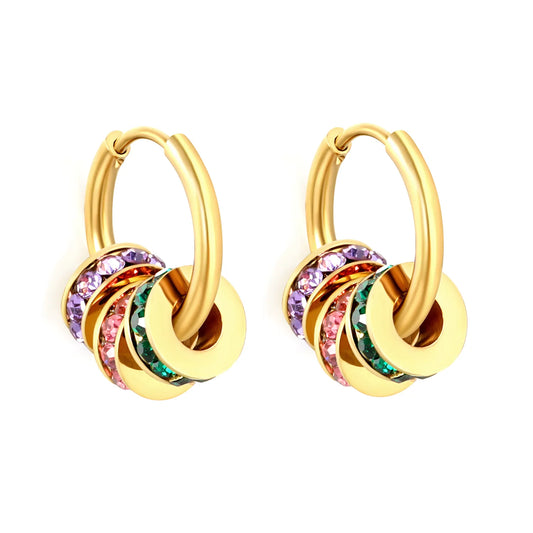 Bulk Wholesale 18K Gold Plated Multicolor Crystal Huggie Earrings – MOQ 12