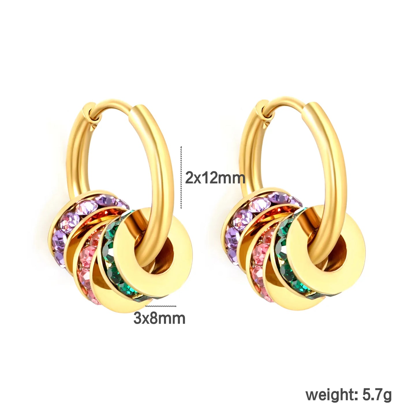 Bulk Wholesale 18K Gold Plated Multicolor Crystal Huggie Earrings – MOQ 12