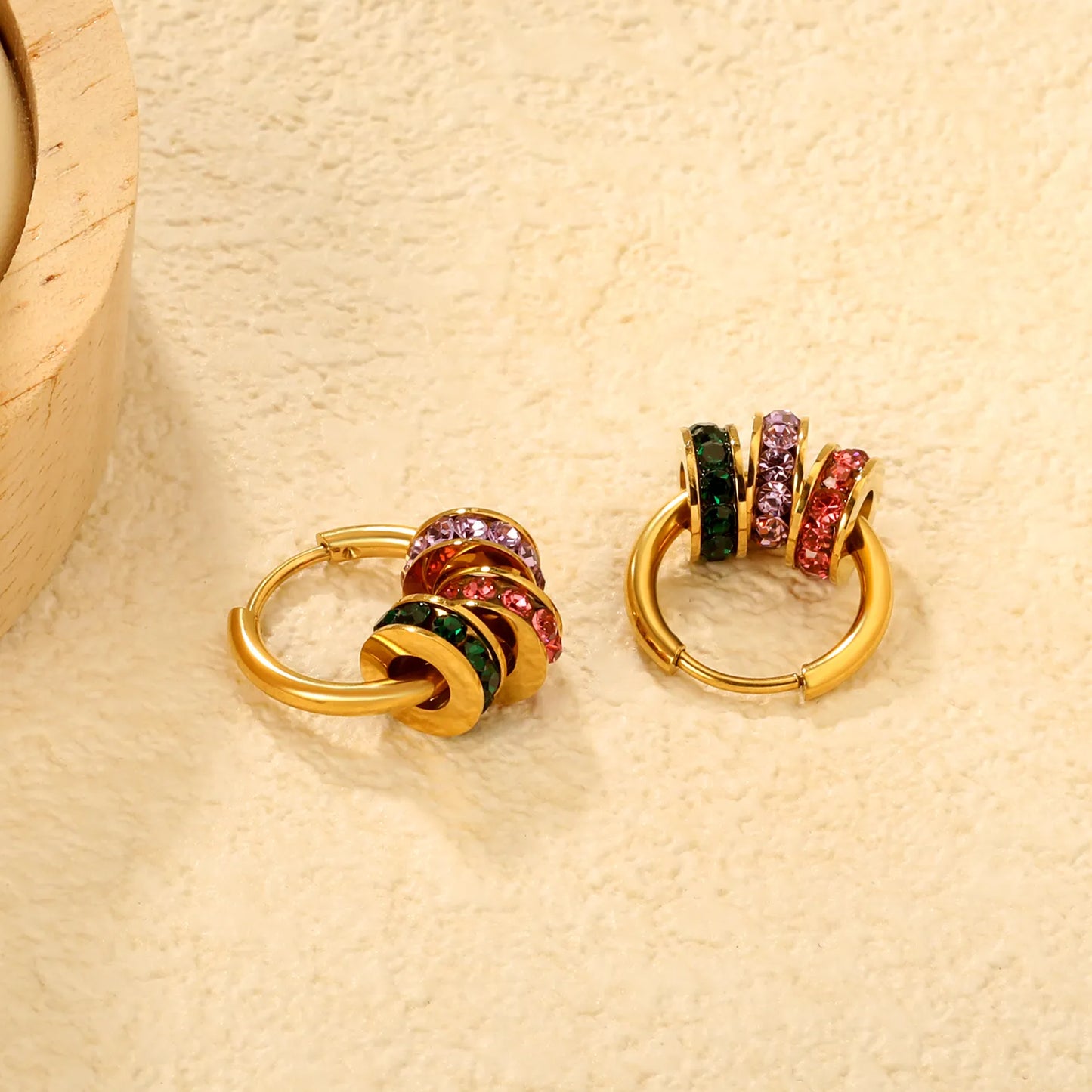 Bulk Wholesale 18K Gold Plated Multicolor Crystal Huggie Earrings – MOQ 12