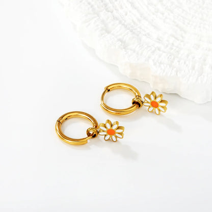 Wholesale Bulk Order Daisy Charm Huggie Hoop Earrings with 18K Gold Plated – MOQ 12