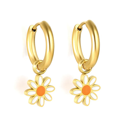 Wholesale Bulk Order Daisy Charm Huggie Hoop Earrings with 18K Gold Plated – MOQ 12