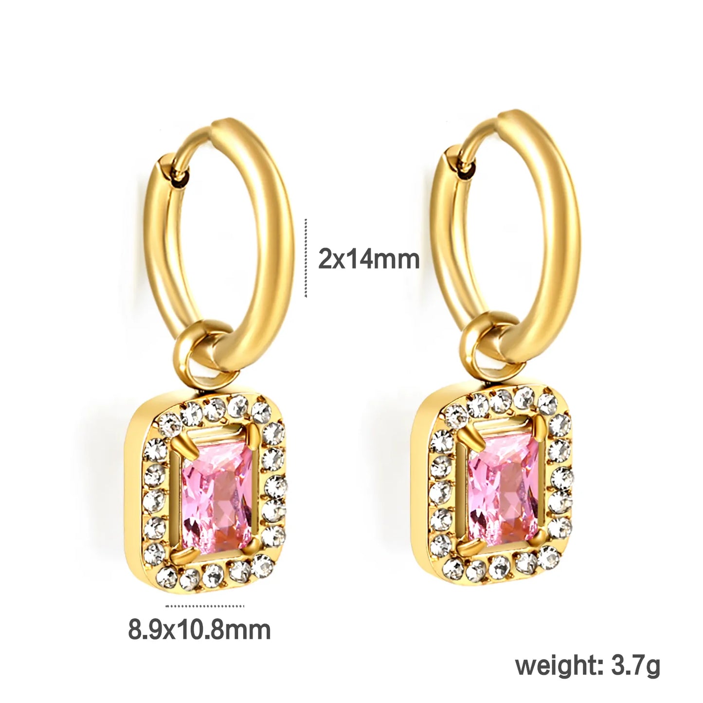 Pink Gemstone Hoop Drop Earrings – 18K Gold Plated | Bulk Wholesale Ready (MOQ 12)