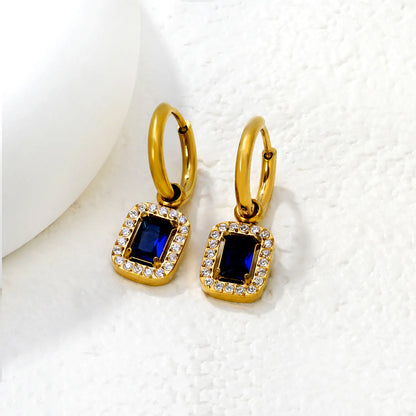 18K Gold Plated Mini Hoop Earrings with Blue Crystal Drop | Bulk Wholesale MOQ 12
