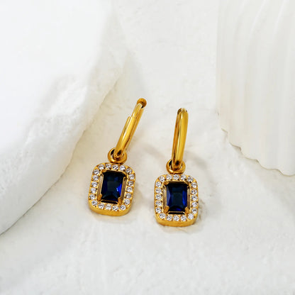 18K Gold Plated Mini Hoop Earrings with Blue Crystal Drop | Bulk Wholesale MOQ 12