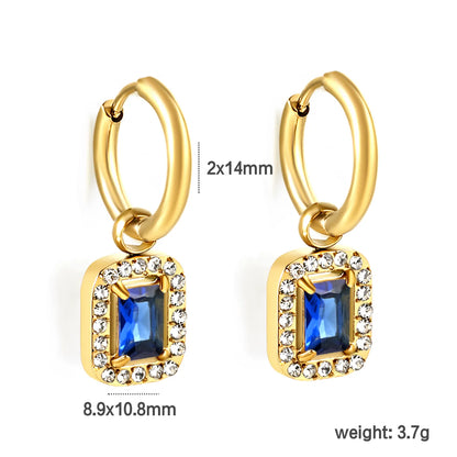 18K Gold Plated Mini Hoop Earrings with Blue Crystal Drop | Bulk Wholesale MOQ 12