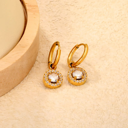 Hypoallergenic 18K Gold Plated Clear & Red Gem Halo Huggie Earring Wholesale Order MOQ 12