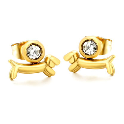 Wholesale Balloon Dog Crystal Stud Earrings with Rhinestone| Hypoallergenic | 18K Gold Plated | MOQ 12