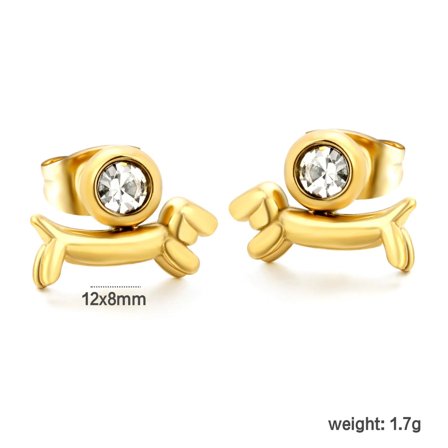 Wholesale Balloon Dog Crystal Stud Earrings with Rhinestone| Hypoallergenic | 18K Gold Plated | MOQ 12