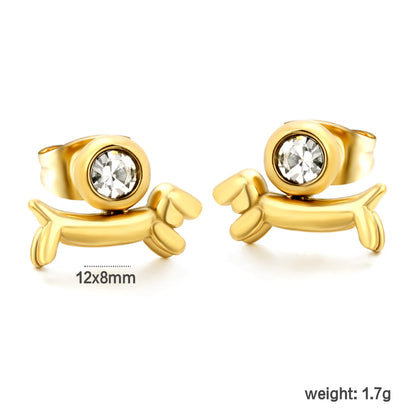 Wholesale Balloon Dog Crystal Stud Earrings with Rhinestone| Hypoallergenic | 18K Gold Plated | MOQ 12