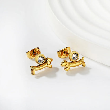 Wholesale Balloon Dog Crystal Stud Earrings with Rhinestone| Hypoallergenic | 18K Gold Plated | MOQ 12
