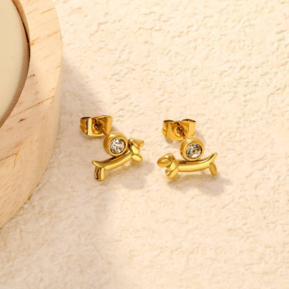 Wholesale Balloon Dog Crystal Stud Earrings with Rhinestone| Hypoallergenic | 18K Gold Plated | MOQ 12